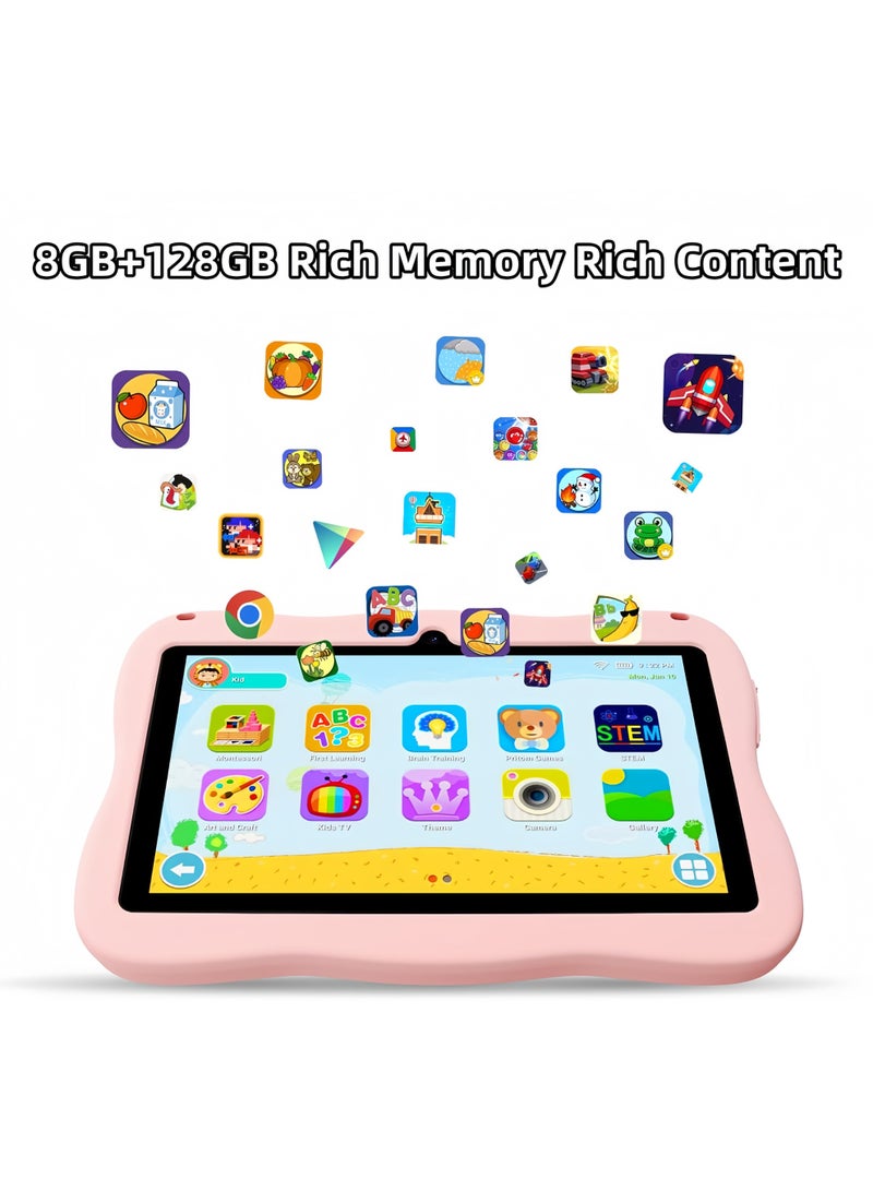 LBMT تابلت للأطفال مقاس 7 بوصات بحافظة مضادة للصدمات، نظام أندرويد 14 وطراز رباعي النواة، تابلت للأطفال بسعة 8GB+128GB مع تحكم أبووي، تابلت تعليمي للأطفال مع واي فاي 5، بلوتوث، كاميرتين، تعليم، ألعاب، للأطفال من عمر 2-12 سنة، مناسب للأطفال (زهري) - Image 2